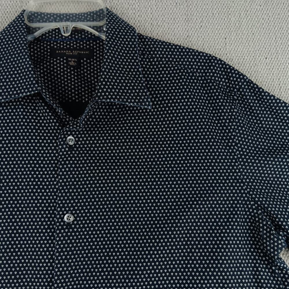 Banana Republic Slim‎ Fit Button Up Shirt Mens Large 16-16.5 Blue Navy Dot Party - Picture 4 of 13
